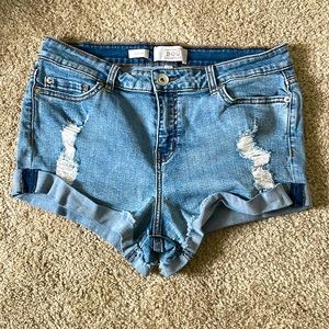 Light blue destroyed booty Jean shorts